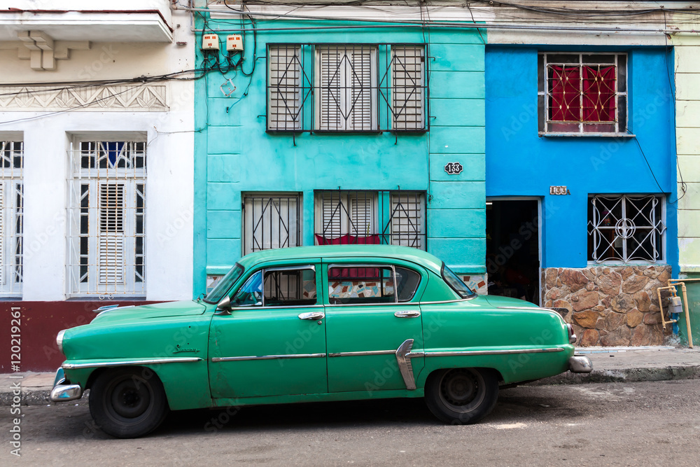 Havana, Cuba 24.01.2016 Vintage classic american car parked in a street of Old Havana