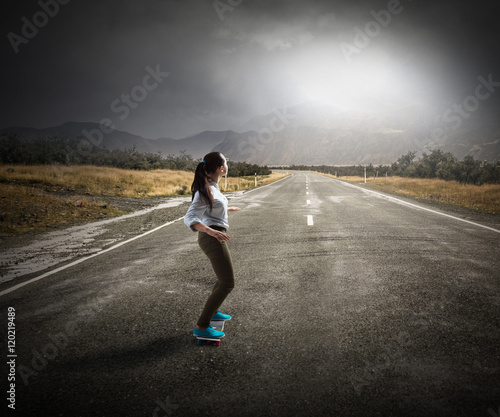 Girl ride skateboard . Mixed media © Sergey Nivens