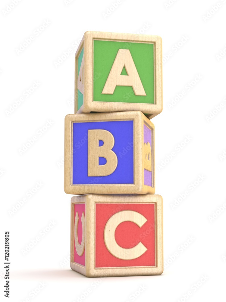 Letter blocks A, B and C vertical arranged. 3D Letter blocks A, B and C vertical arranged. 3D