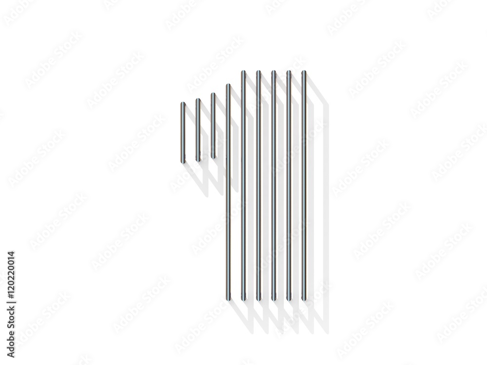 Silver, steel wire font. Number ONE 1 Silver, steel wire font. Number ONE 1
