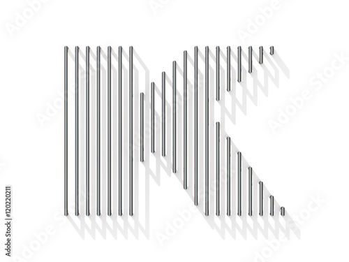 Silver, steel wire font. Letter K