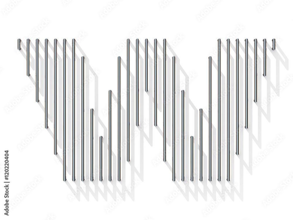 Silver, steel wire font. Letter W Silver, steel wire font. Letter W