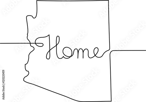 continuous line drawing of Arizona home sign