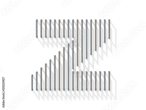Silver, steel wire font. Letter Z