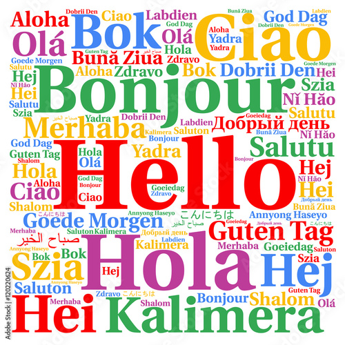 Hello in different languages word cloud 