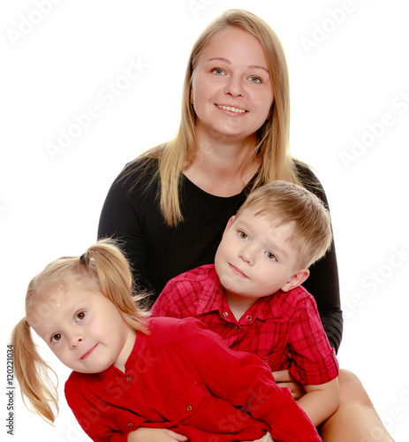 Happy mother with daughter and son