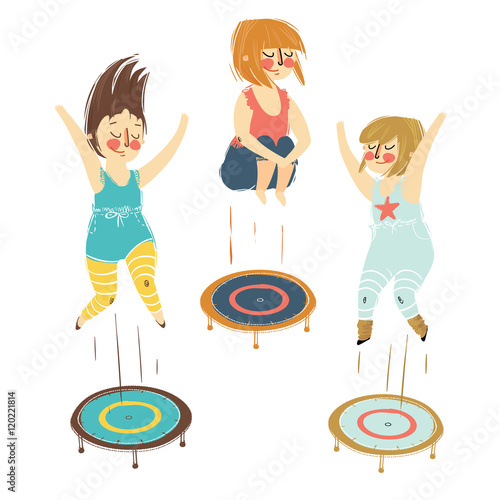 Illustration of a girls playing trampoline