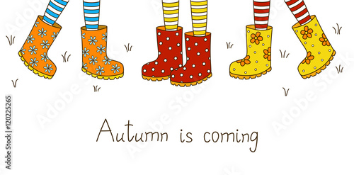 Autumn banner with color rubber boots