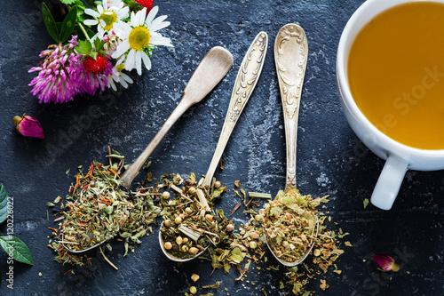 Dry herbal tea and green tea assortment