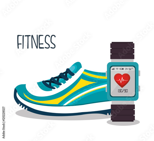 cartoon sneakers smart watch sport elements design vector illustration eps 10