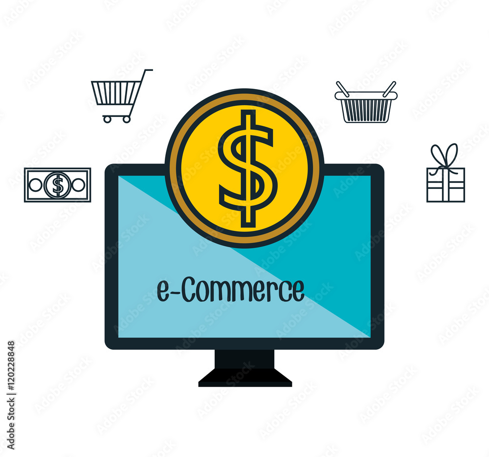 monitor pc e-commerce shop online design vector illustration eps 10