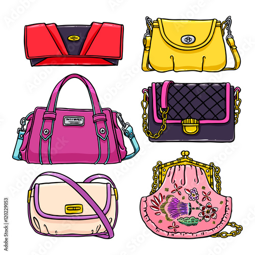 set multi-colored handbags