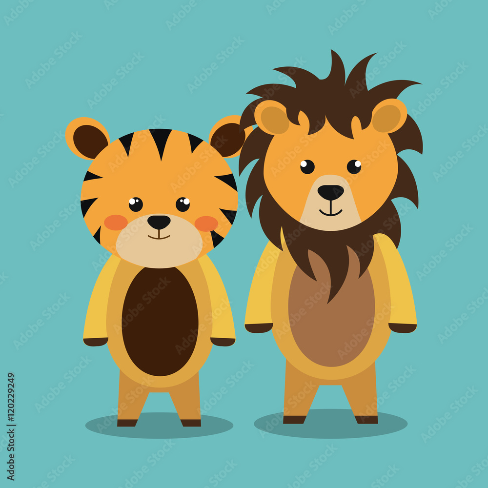 Obraz premium cartoon animal lion tiger plush stuffed design vector illustration eps 10