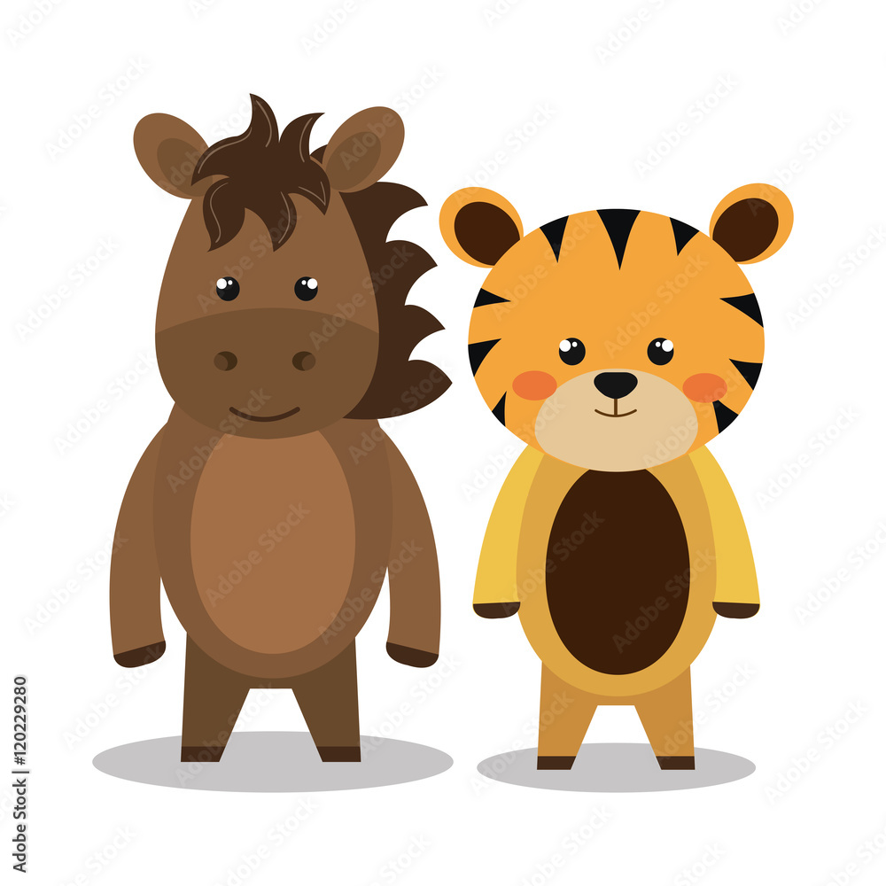 Obraz premium cartoon animal tiger horse plush stuffed design vector illustration eps 10