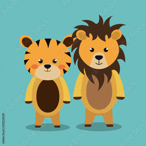 cartoon animal lion tiger plush stuffed design vector illustration eps 10