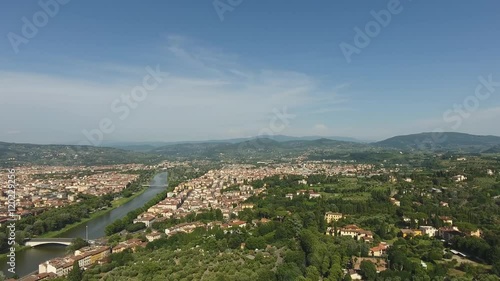 Aerial view Beautiful Cityscape of Florence with the Cathedral Santa Maria del Fiore, Florence, Tuscany, Italy. 4K Aerial video with panoramic motion. photo