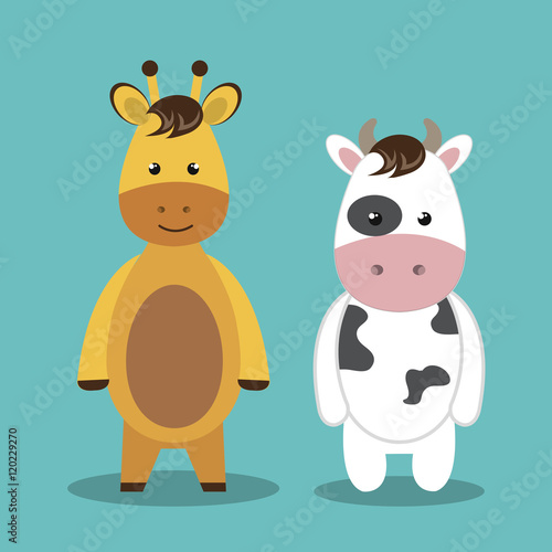 cartoon animal cow giraffe plush stuffed design vector illustration eps 10