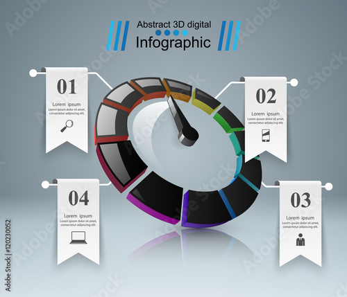 Abstract 3D Infographic. Speedometer, arrow icon.