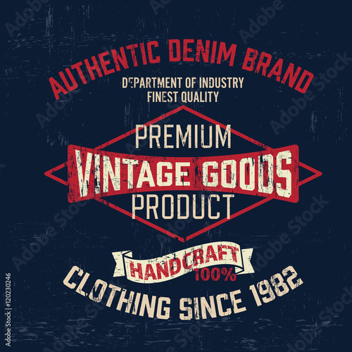 Typography vintage denim outfit brand logo print for t-shirt. Retro artwork vector illustration