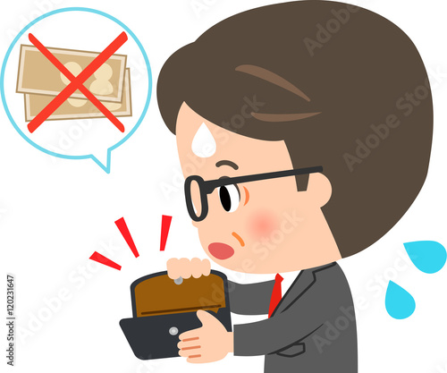 財布にお金が入っていなくて焦る中年男性