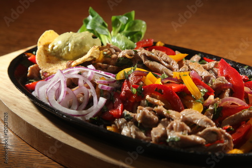beef fajita in pan