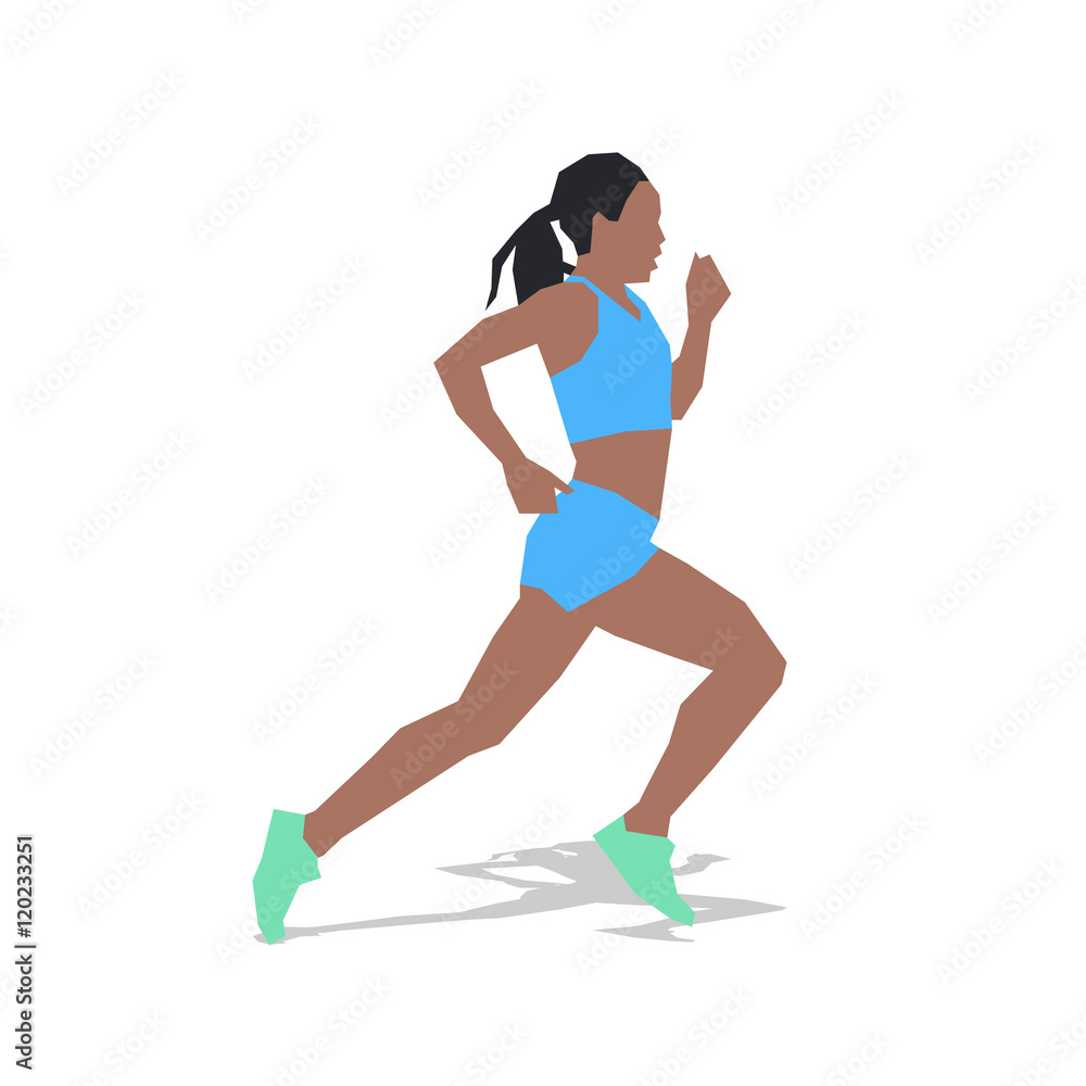 Running woman, flat design illustration. Run, summer sport. Youn