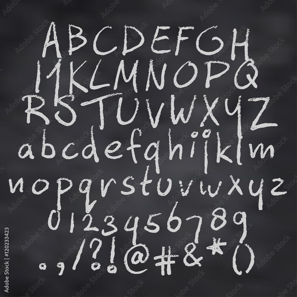 Vector illustration of alphabet in chalk - obrazy, fototapety, plakaty 