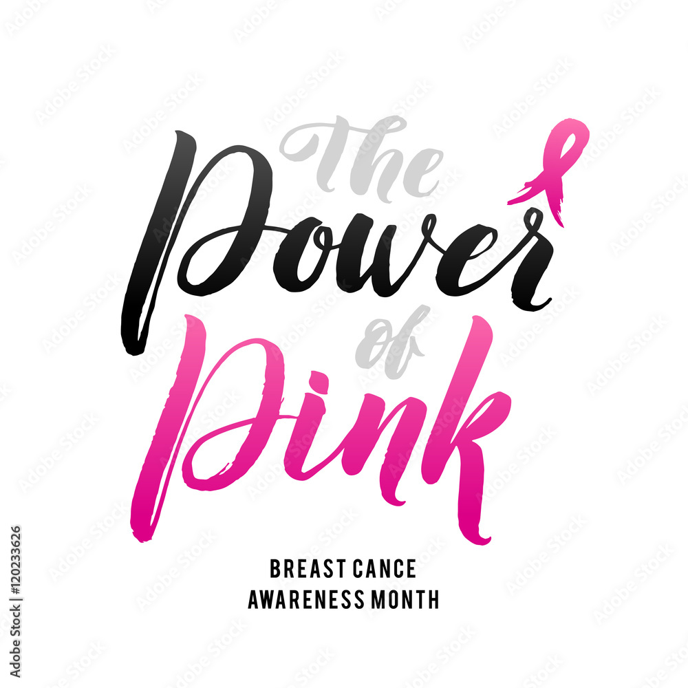 Obraz premium Vector Breast Cancer Awareness Calligraphy Poster Design. Stroke Pink Ribbon.