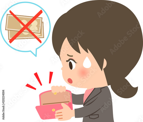 財布にお金が入っていなくて困っているスーツの女性