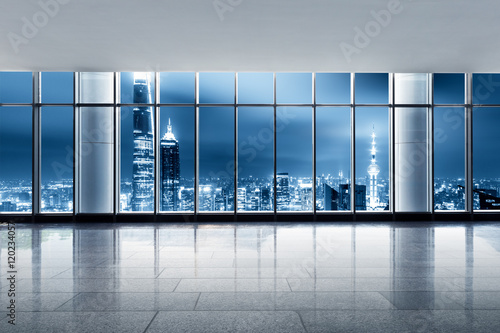 Photography cityscape and skyline of shanghai from glass window