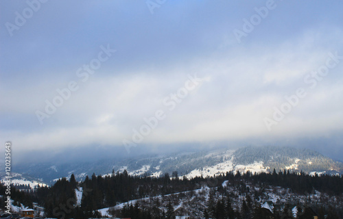 Carpathian mountains in Ukraine. Winter landscape
