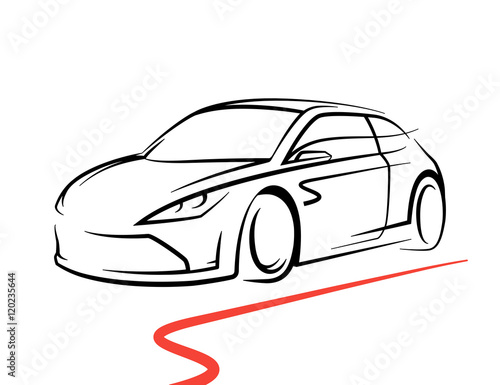 Original concept car drawing with black supercar sports vehicle line style silhouette on white background. Vector illustration. photo