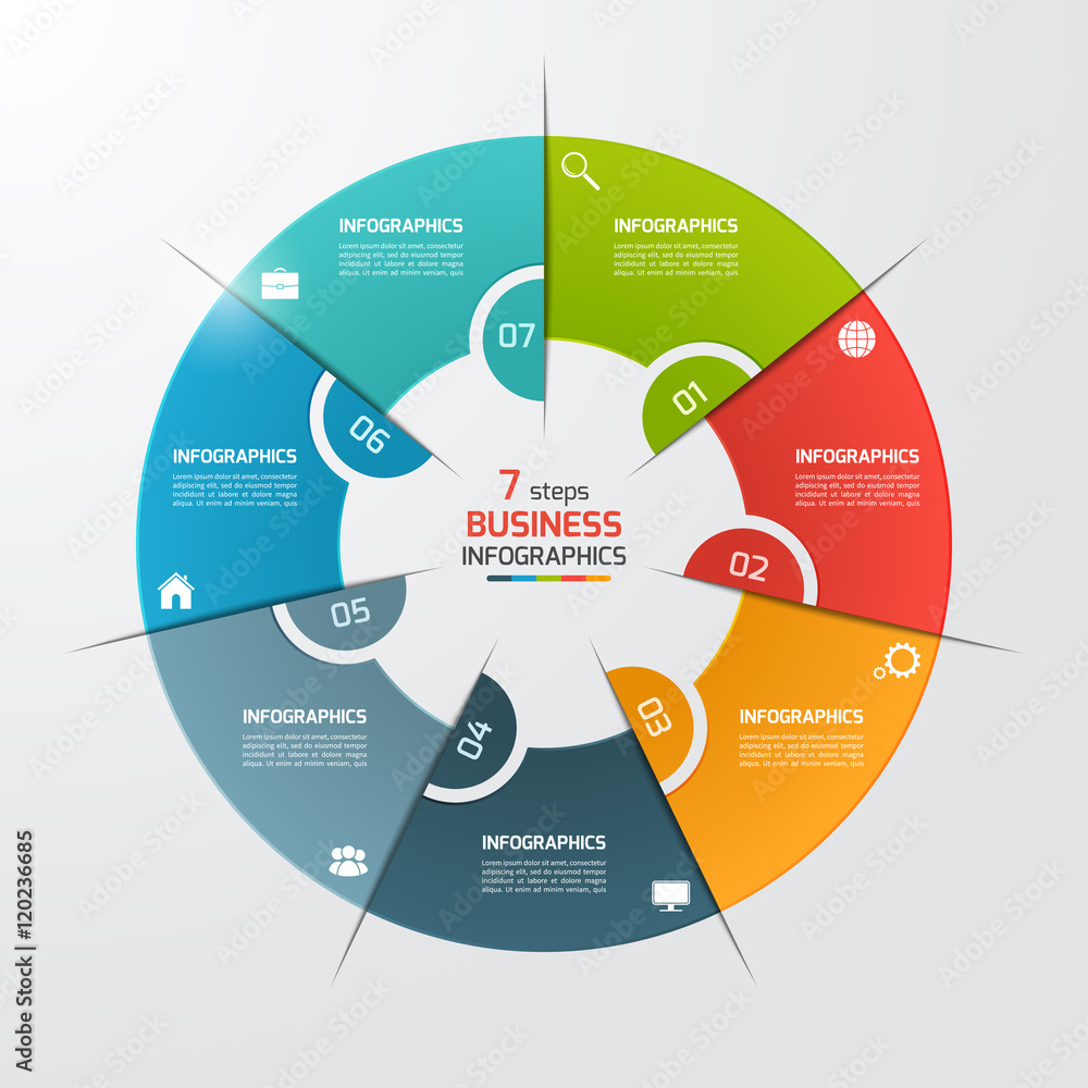 7 steps pie chart circle infographic template. Business concept.