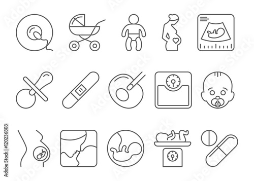 Medicine, pregnancy, motherhood vector line icons
