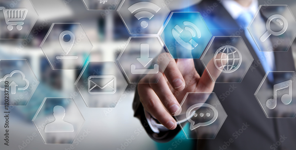 Businessman using modern digital applications interface Businessman using modern digital applications interface