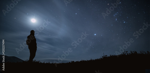 Human silhouette against the night sky.