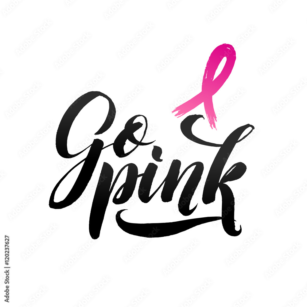Fototapeta premium Vector Breast Cancer Awareness Calligraphy Poster Design. Stroke Pink Ribbon.