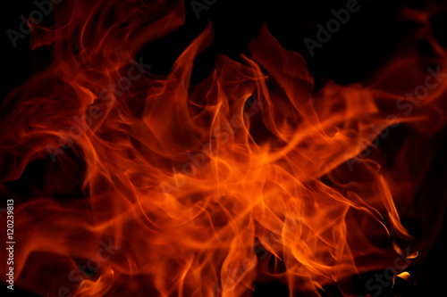Closeup of a large fire. Wooden planks to the fire. The fire is lit in the night.