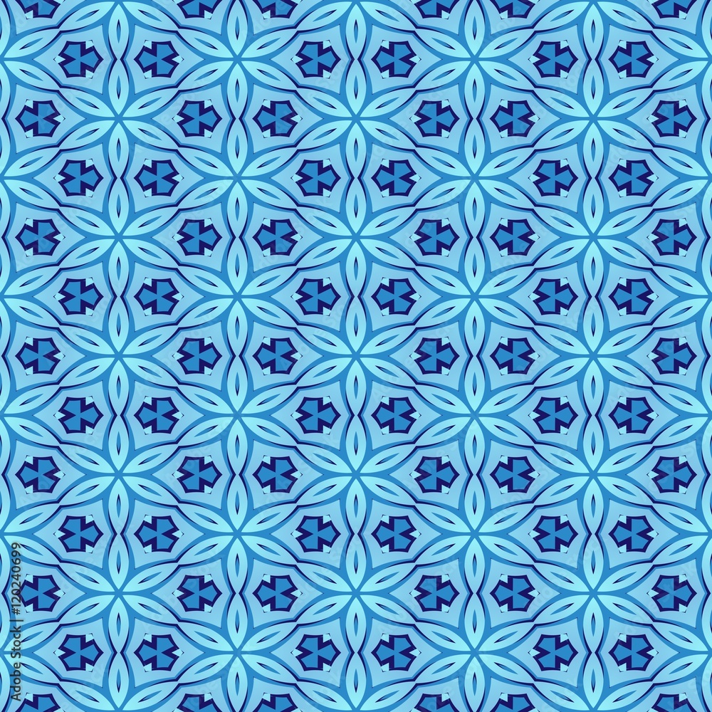 Abstract blue seamless ornamental pattern for fabric. Abstract blue seamless ornamental pattern for fabric.