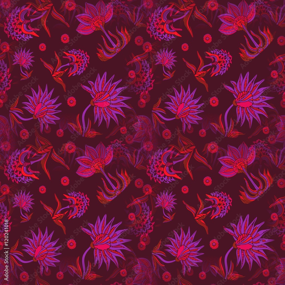 Abstract flowers seamless pattern background or texture.