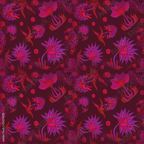 Abstract flowers seamless pattern background or texture.