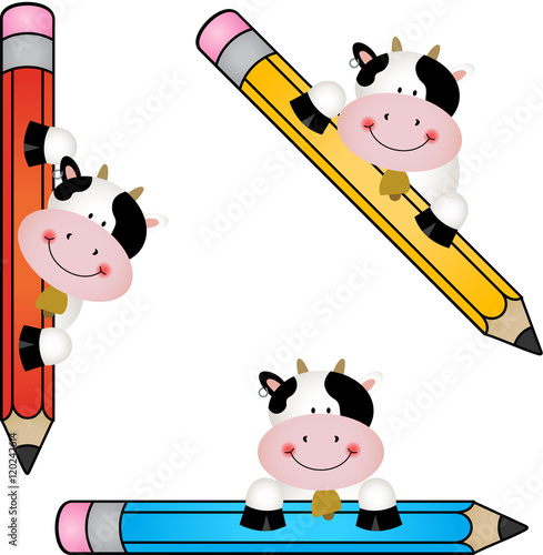 Funny cow with pencil