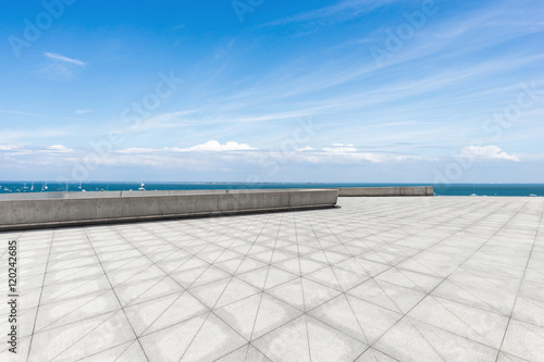 seascape from empty brick floor