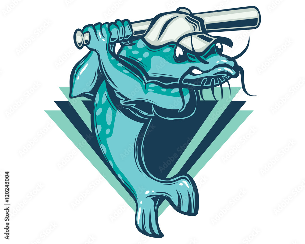 Sport Baseball Team Emblem Mud Catfish Logo Stock Vector