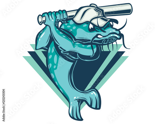 Sport Baseball Team Emblem Mud Catfish Logo