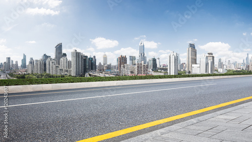 Photography cityscape and skyline of shanghai from empty road