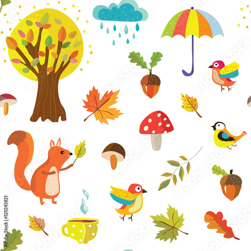 Autumnal seamless pattern with nature elements