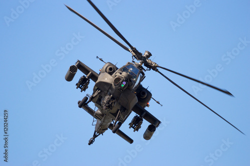 Front view of a flying attack helicopter