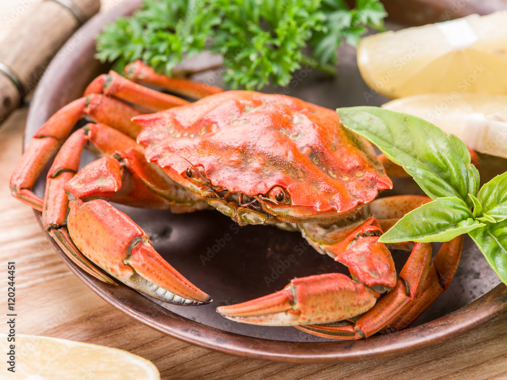 Cooked crab with lemon and herbs. Cooked crab with lemon and herbs.