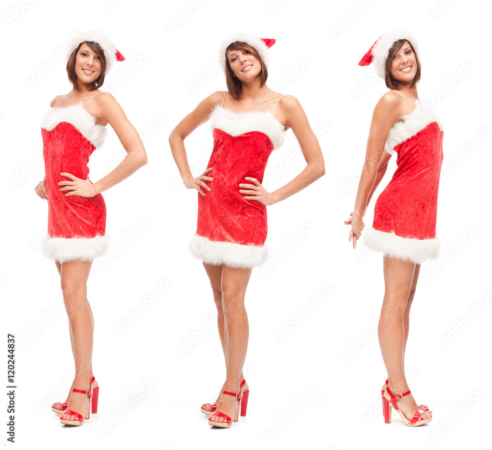 Sensual Santa Claus woman composition set isolated on white Sensual Santa Claus woman composition set isolated on white